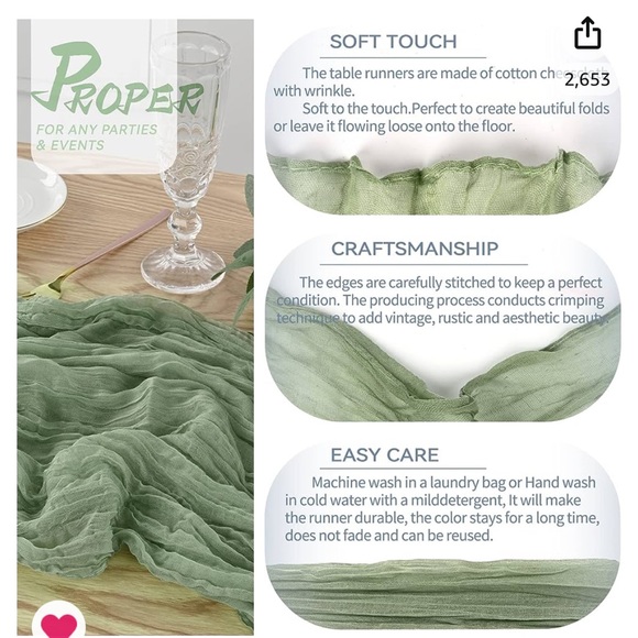 Sage green cheesecloth table runner 💒 - Picture 5 of 5